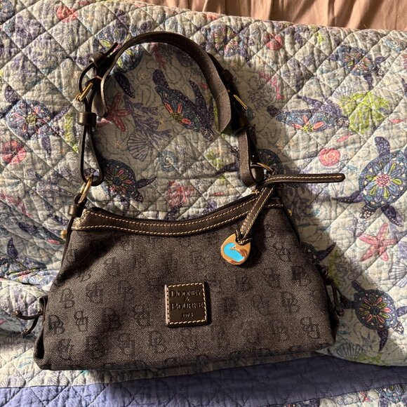 Dooney & Bourk HP724 Signature Black Canvas Leather Mini East West Slouch Bag - Picture 3 of 7